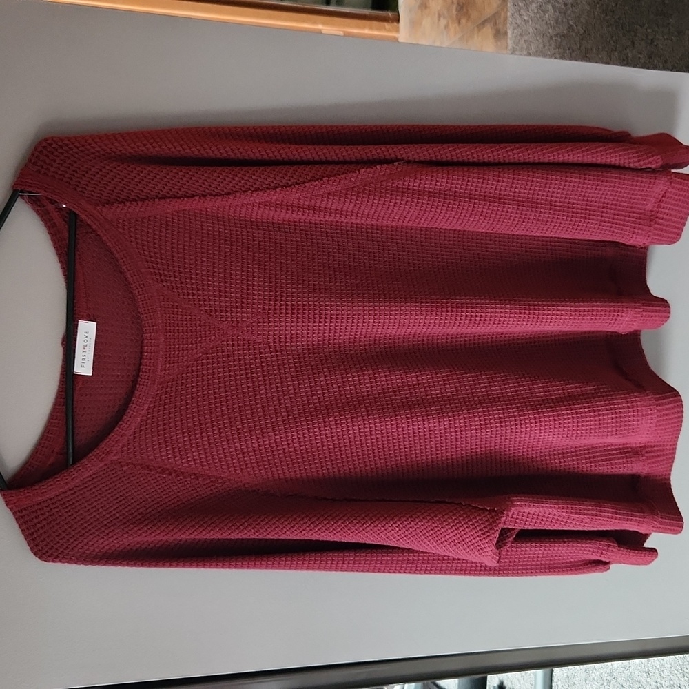 First Love Plus Size Waffle Knit Crewneck Sweater Top